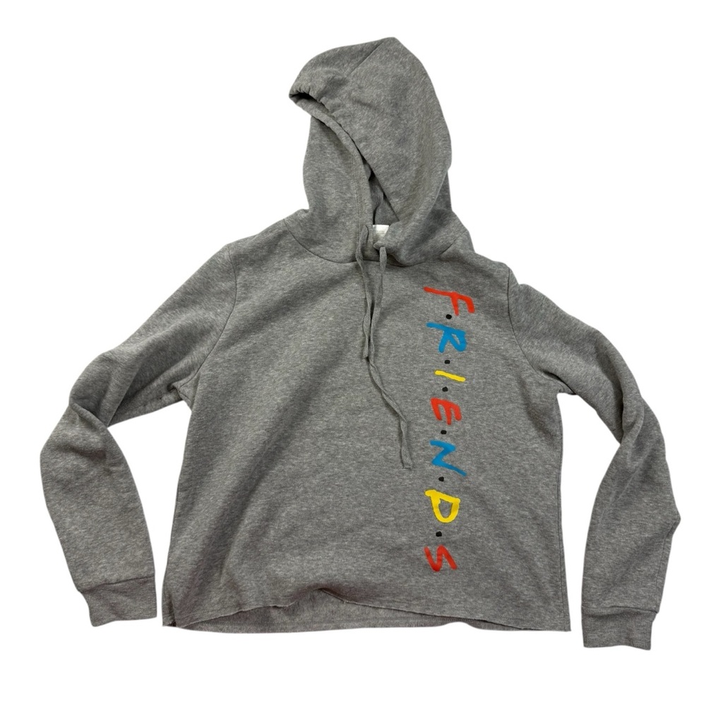 Friends TV Show Cropped Hoodie Women’s XL Gray Logo Sweatshirt